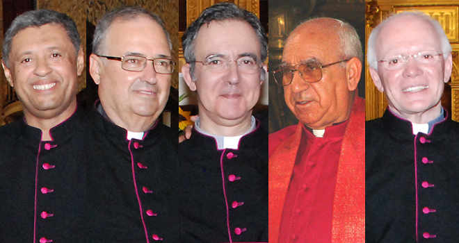 Da esq.ª para a dir.ª: cón. Carlos César Chantre, cón. Firmino Ferro, cón. Joaquim Nunes, cón. José Pedro Martins e cón. Manuel Rodrigues