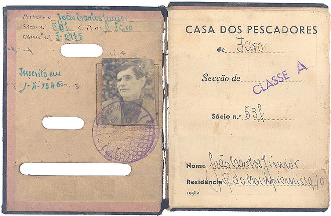 Caderneta de sócio da Casa dos pescadores-Faro: João Carlos Júnior - 1946 - Quota mensal 4$00